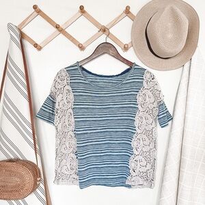 Free People Battenburg Lace Oversized Striped Tee